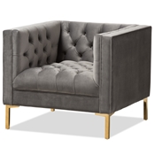 Baxton Studio Zanetta Luxe and Glamour Grey Velvet Upholstered Gold Finished Lounge Chair